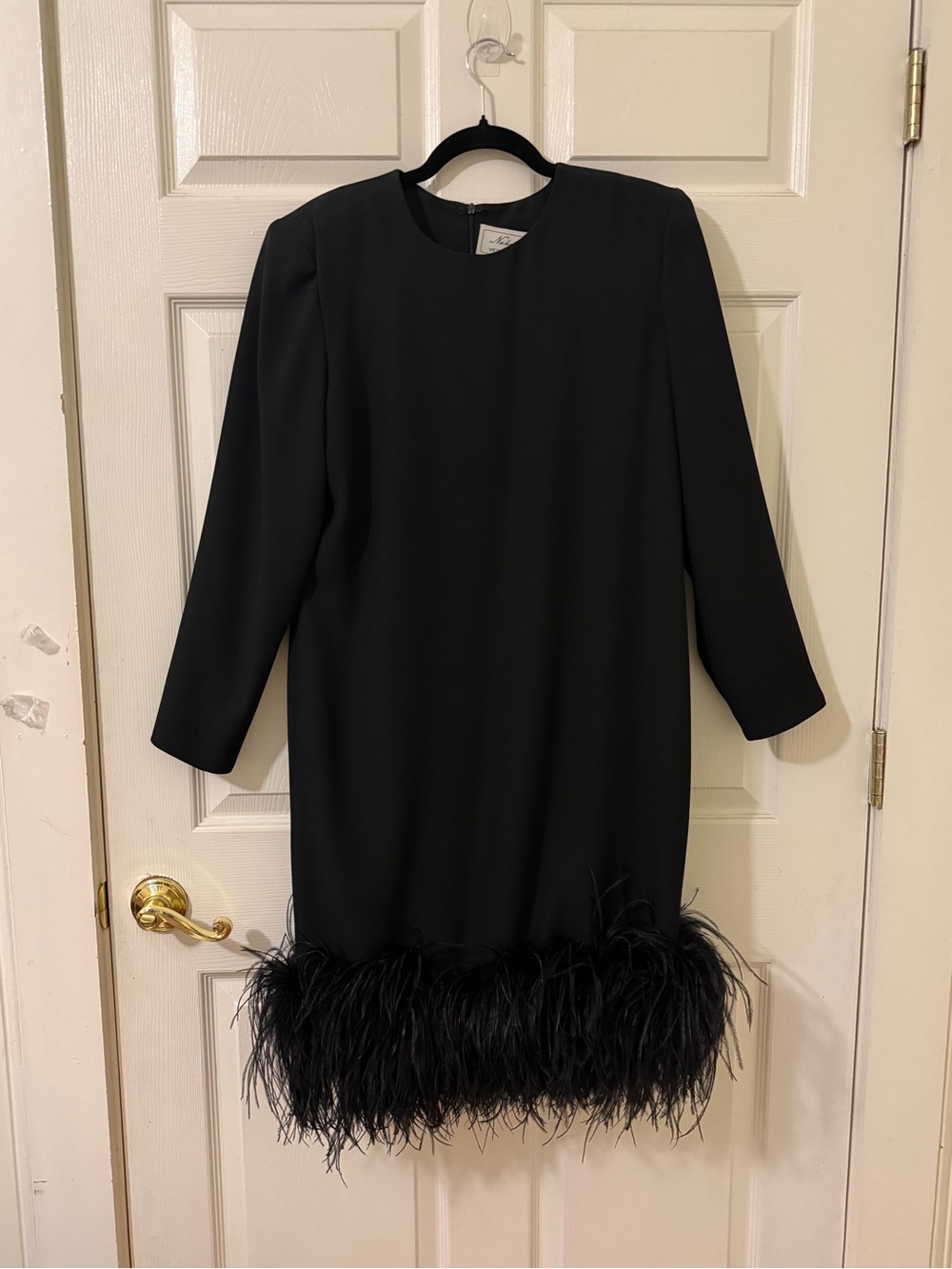 Vintage Nahdrée by Victor Costa Black Feather Hem Shift Dress Ostrich Trim 12